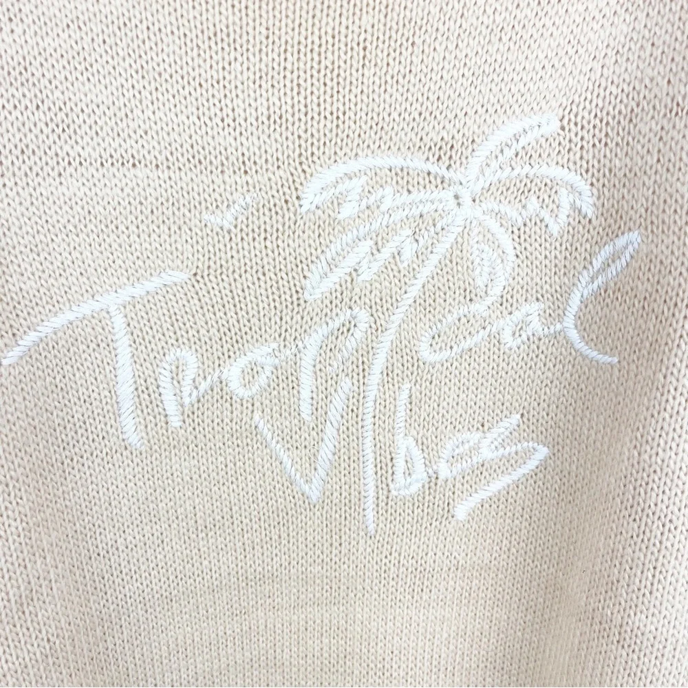 Beachy x Goldfish Embroidered Tropical Vibes Ribbed Knit Sweater Size Medium
